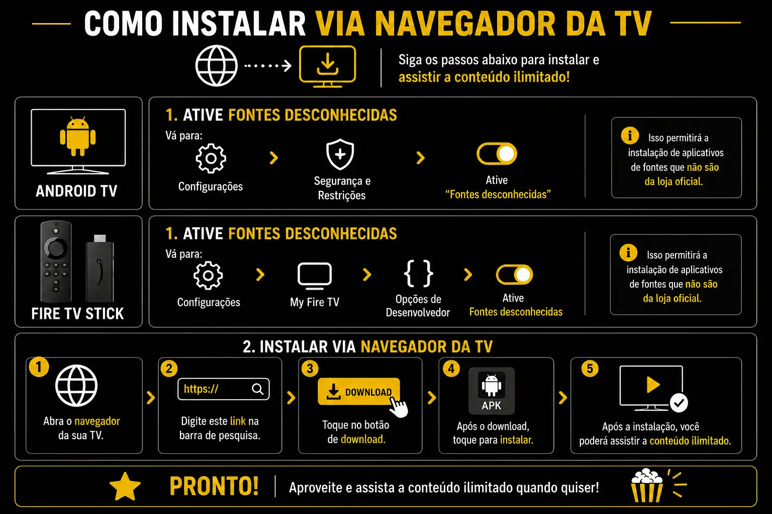 Instalação do YouCine APK via navegador da TV