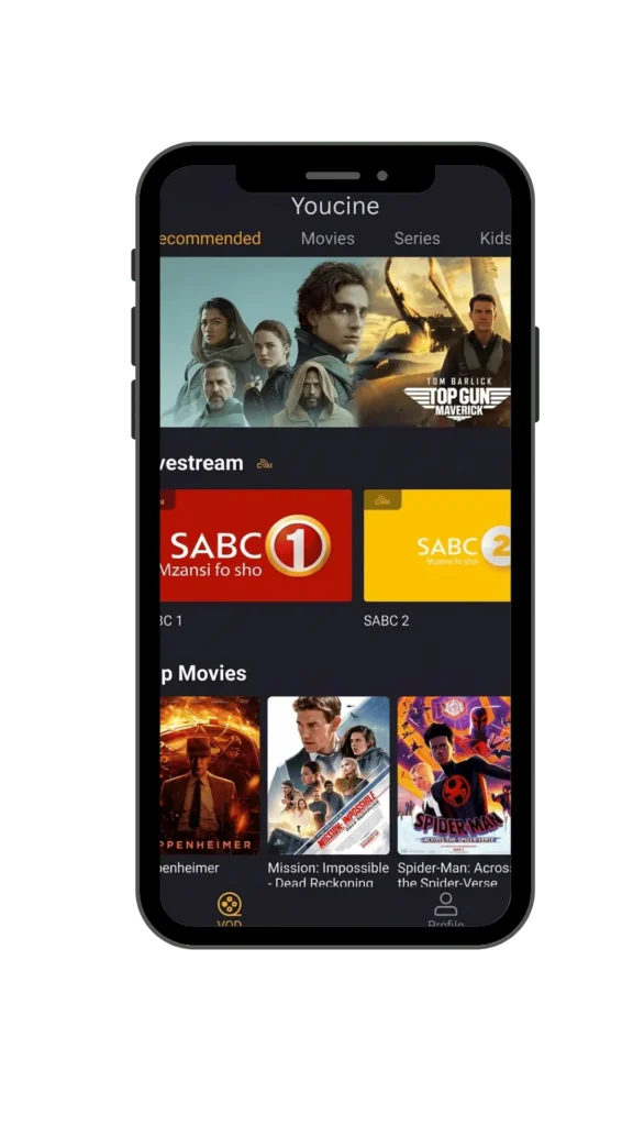 Interface Moderna do YouCine APK