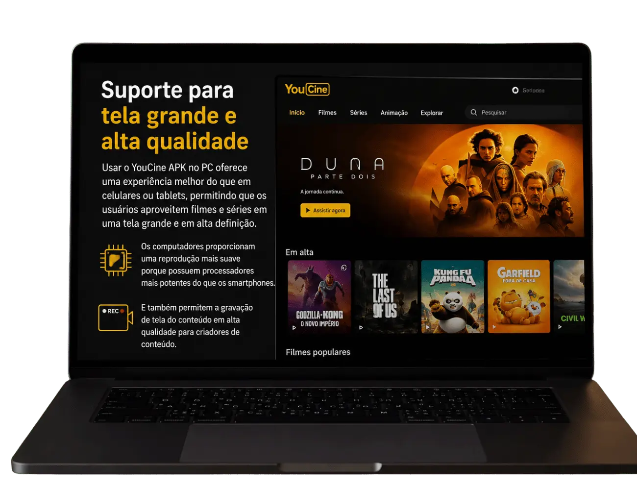 Suporte a 4K no YouCine APK para PC